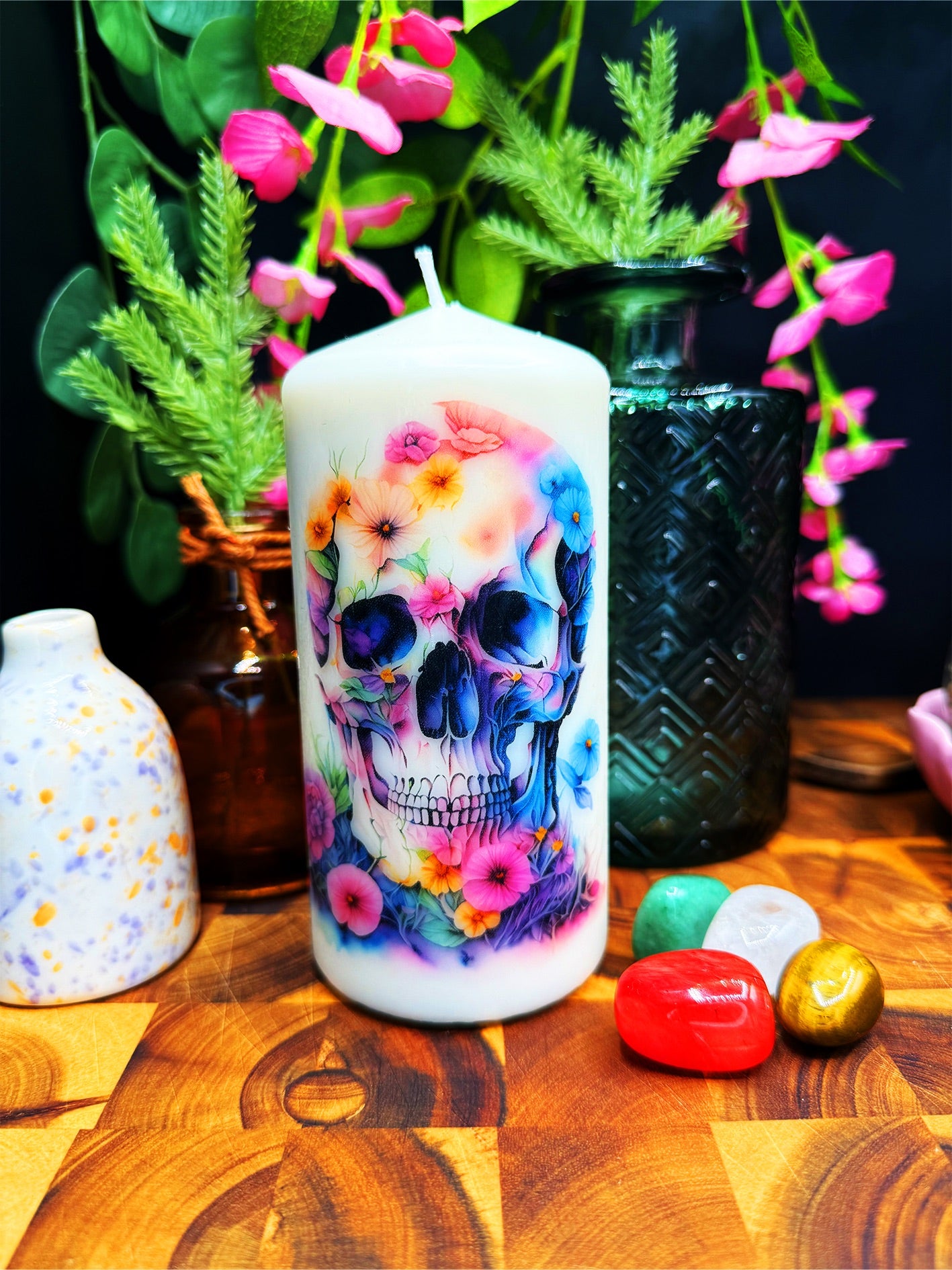 πΈπ Floral Skull Candle ππΈ