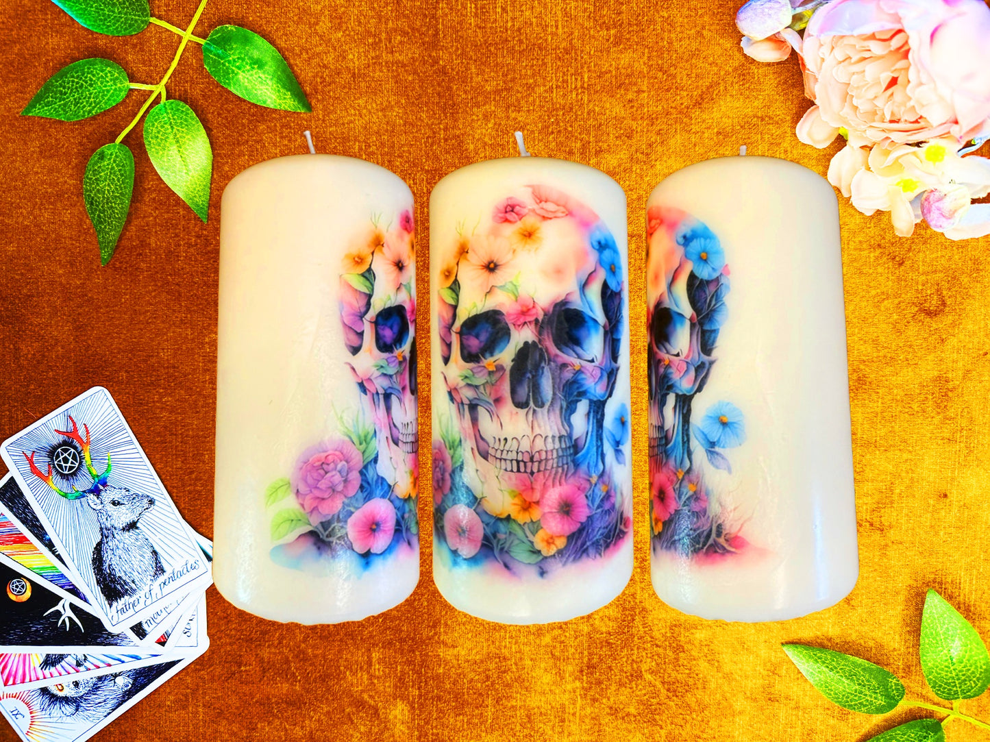 πΈπ Floral Skull Candle ππΈ