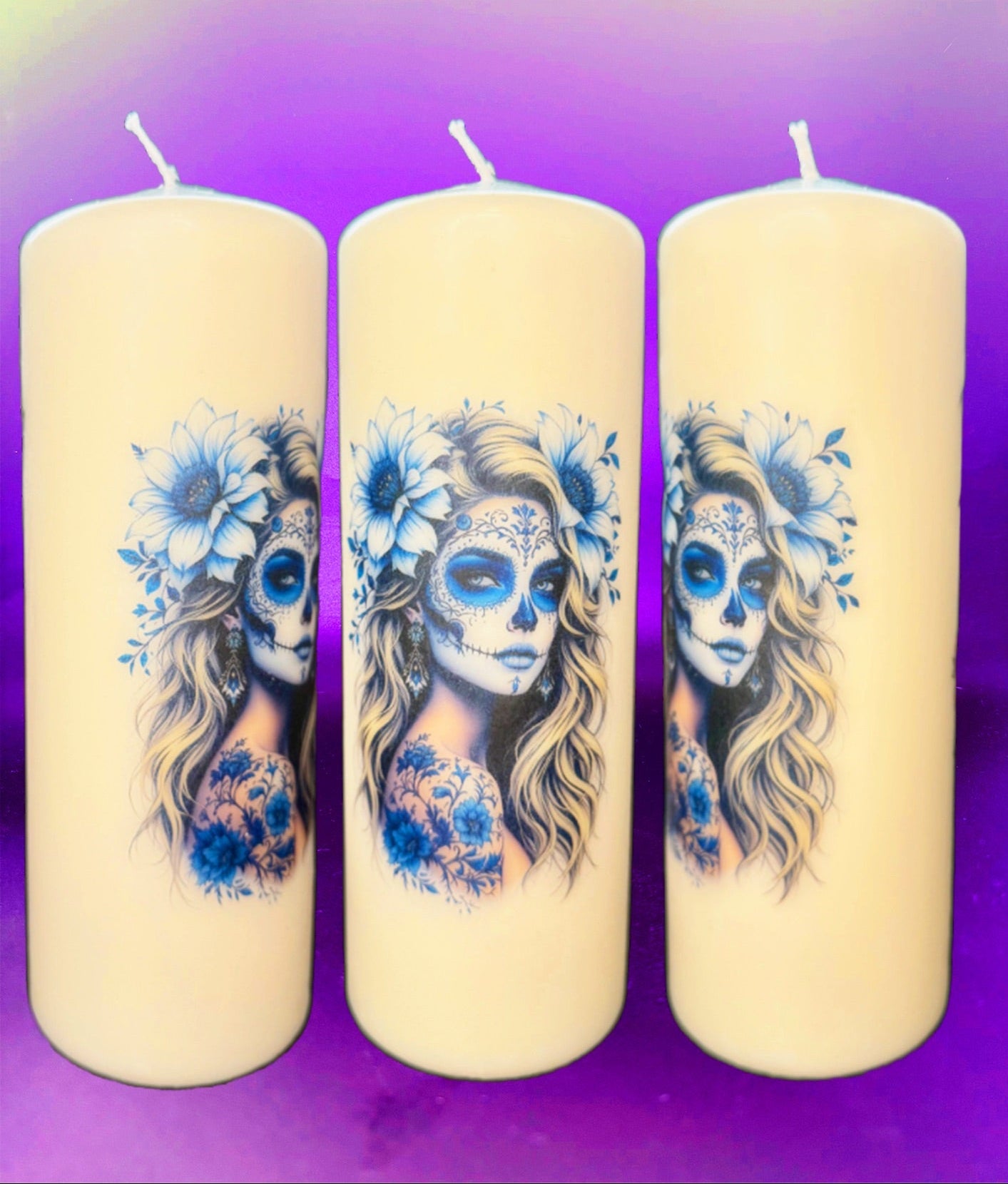 💀💙 Rose Sugar Skull Candle 💙💀