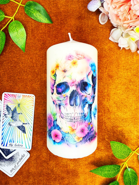🌸💀 Floral Skull Candle 💀🌸