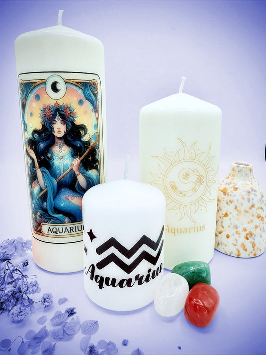 ♒ Aquarius Zodiac Decorative Candle Collection – Tarot & Celestial Inspired ♒