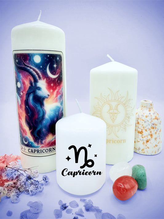 ♑ Capricorn Zodiac Decorative Candle Collection – Tarot & Celestial Inspired ♑