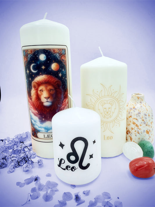 ♌ Leo Zodiac Decorative Candle Collection – Tarot & Celestial Inspired ♌