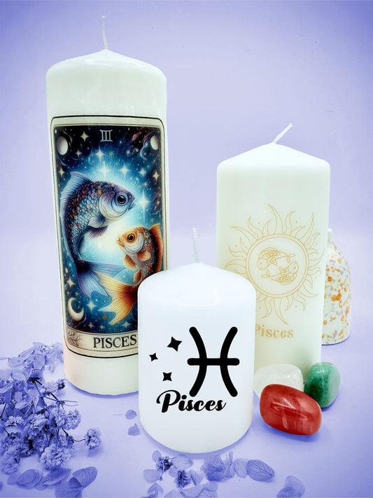 ♓ Pisces Zodiac Decorative Candle Collection – Tarot & Celestial Inspired ♓