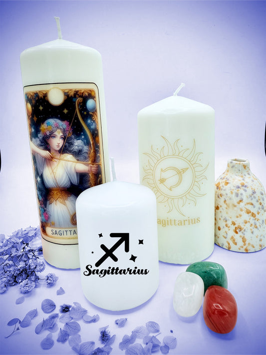 ♐ Sagittarius Zodiac Decorative Candle Collection – Tarot & Celestial Inspired ♐